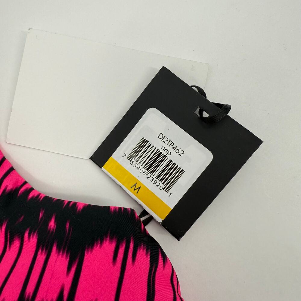 DKNY Bikini Top Size Medium NWT Printed Square Neck Hot Pink Black Swim Sporty - Picture 3 of 13
